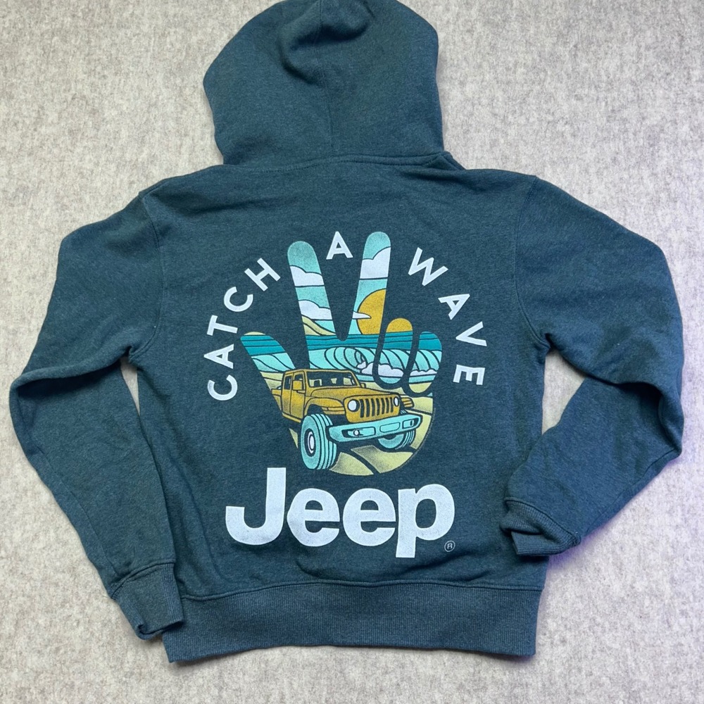 Jeep Kids Graphic Hoodie Sweatshirt Long Sleeve Pullover Blue‎ Size S Youth Cozy